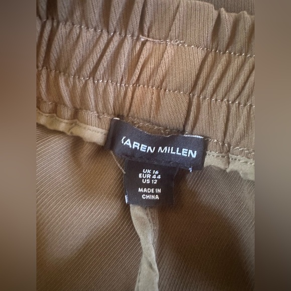 Karen Millen Twill Tie Waist Woven Straight Leg Army Green Pants - Size 12 - Picture 9 of 9